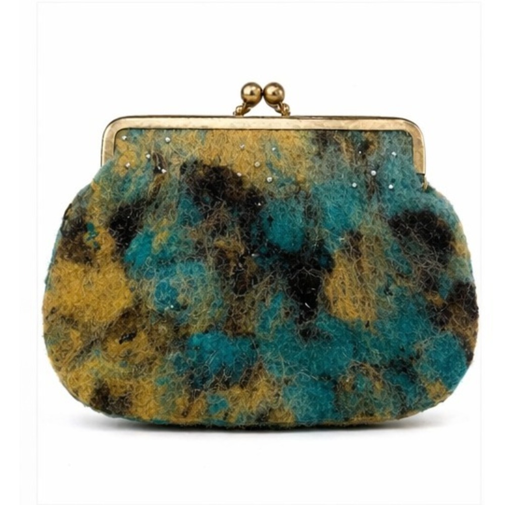 Vintage Botta Nemez Womens Framed Clutch Coin Purse Multicolor Wool Felt Hungary